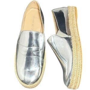 Stuart Weitzman Nugal Espadrille Slip On Sneakers in Tin Glass Size 10